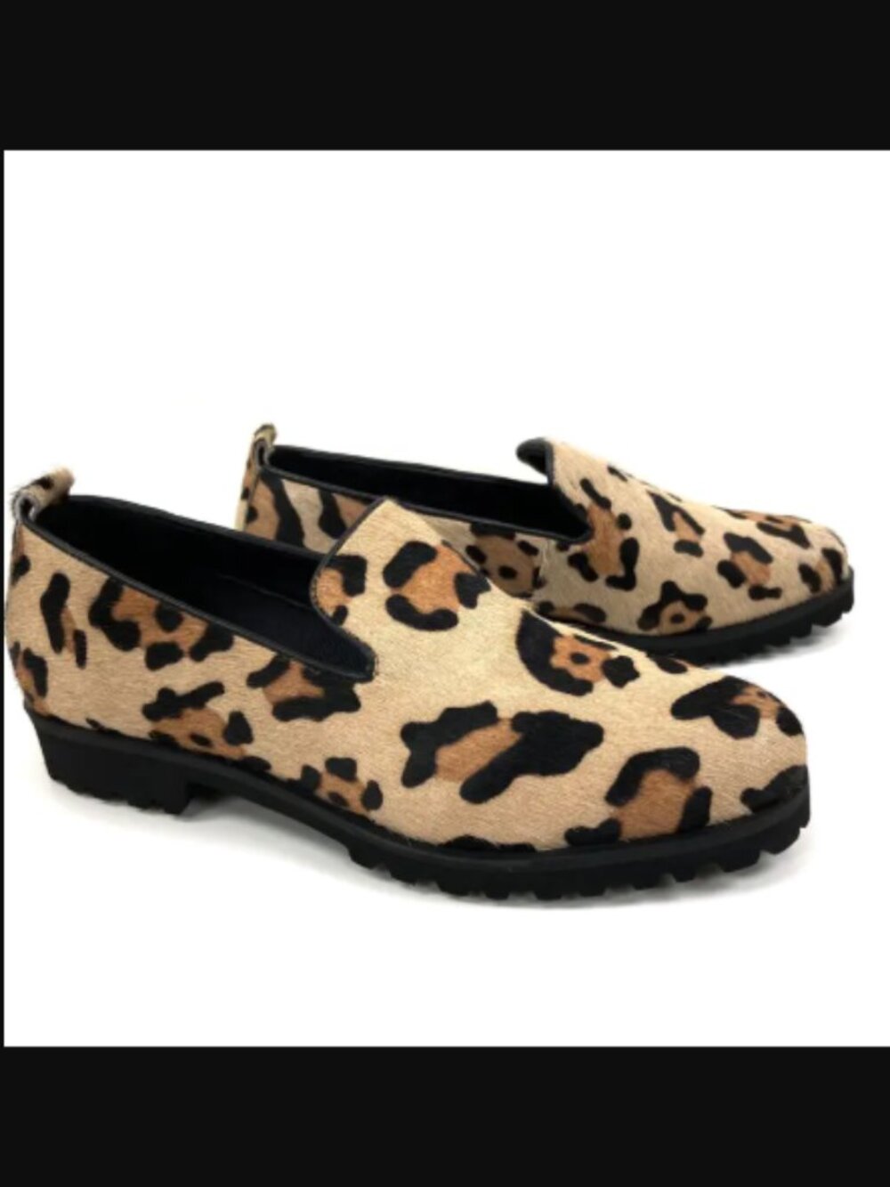 NIB Genuine Leather & Calf Hair Leopard Print Loafers, 7